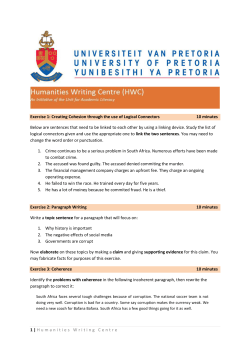 1 | Humanities Writing Centre Exercise 1: Creating Cohesion