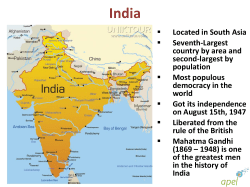 Located in South Asia Seventh-Largest country by area and second