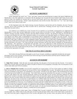 Texas Federal Credit Union Account Agreement ACCOUNT