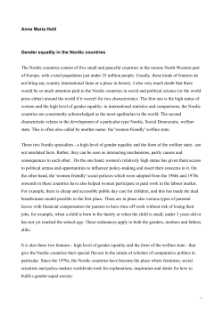 Anne Maria Holli Gender equality in the Nordic countries The Nordic