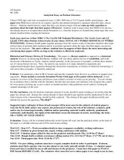 Puritan Essay Handout / Rubrics