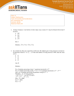 Class: 11 Subject: Mathematics Topic: Permutation And