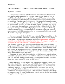 THANE “JIMMY” DODGE – WISCONSIN SPITBALL LEGEND
