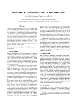 Social Factors in Convergence of F1 and F2 in Spontaneous Speech