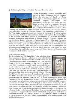 Rethinking the Origins of the Gospel of Luke: The Vetus Latina