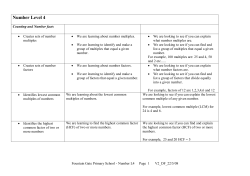 Number Learning Intentions - Fountain Gate Primary School
