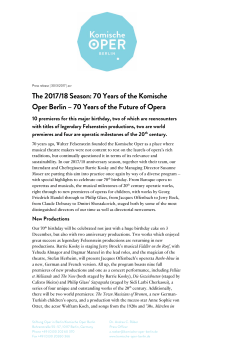 The 2017/18 Season: 70 Years of the Komische Oper Berlin &ndash; 70