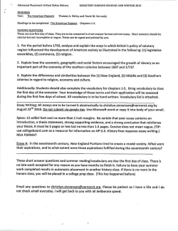 AP U.S. History Summer Assignment 2016