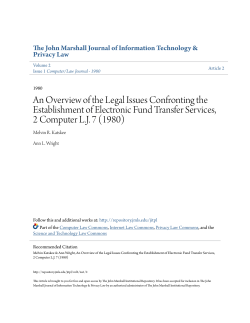 An Overview of the Legal Issues Confronting the Establishment of