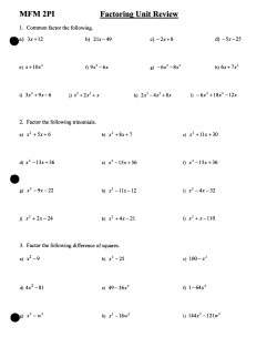 Factoring Unit Review plus Answers