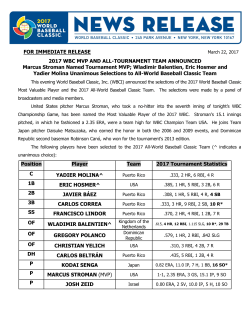 MLB Names WBC MVP, All-Tournament Team