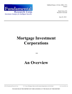 Mortgage Investment Corporations &ndash; An Overview