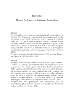 Thomas De Quincey`s Arabesque Confessions