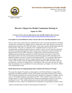 Director`s Report for Health Commission Meeting of