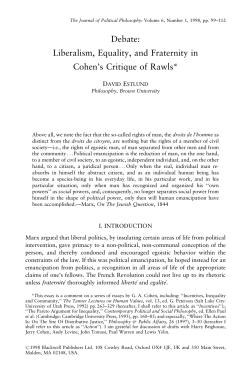 Liberalism, Equality, and Fraternity in Cohen`s Critique of Rawls