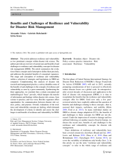 Benefits and Challenges of Resilience and Vulnerability for Disaster