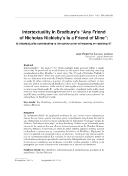 Intertextuality in Bradbury`s &ldquo;Any Friend of Nicholas Nickleby`s Is a