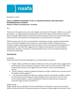 NAAFA`s Comment in Response to the U.S. Preventive Services