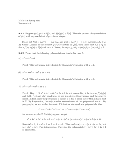 Math 418 Spring 2017 Homework 4 9.3.2. Suppose f(x),g(x) &isin; Q[x
