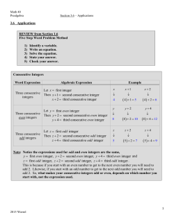 3.6 Applications Consecutive Integers Word Expression Algebraic