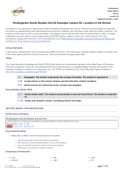 Kindergarten Social Studies Unit 02 Exemplar Lesson 02: Location