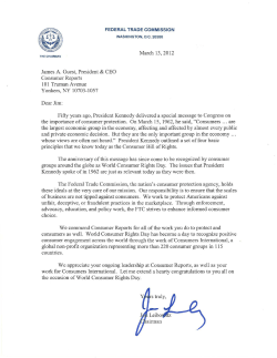 FTC letter to CR on World Consumer Rights Day