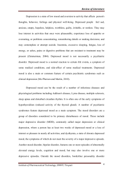 Review of Literature 4 Depression is a state of low mood and