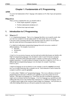 Chapter 1: Fundamentals of C Programming AIMS Objectives 1