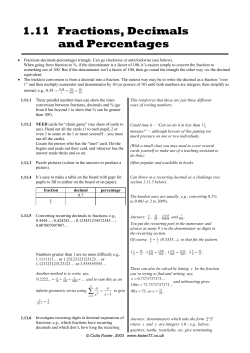 1.11 Fractions, Decimals and Percentages