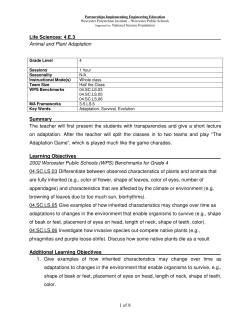 1 of 8 Life Sciences: 4.E.3 Animal and Plant Adaptation Summary