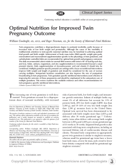 Optimal Nutrition for Improved Twin Pregnancy Outcome