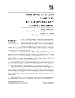 perceived risks and choices in entrepreneurs` new venture decisions