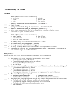 Thermochemistry Test Preview with Answer Key