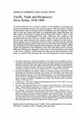 Tariffs, Trade and Reciprocity: Nova Scotia, 1830
