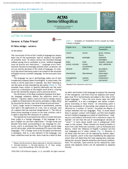 LETTER TO EDITOR Severe: A False Friend