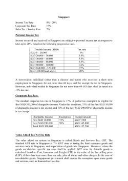 Singapore Income Tax Rate 0% - 20% Corporate Tax Rate 17