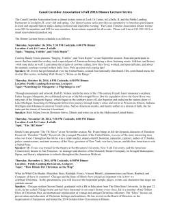 Canal Corridor Association`s Fall 2014 Dinner Lecture Series