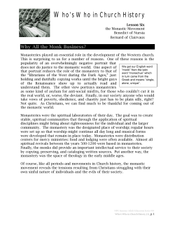 Church History L6--The Monastic Movement