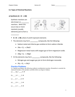 6.1 Types of Chemical Reactions a) Synthesis (A + B &rarr; AB