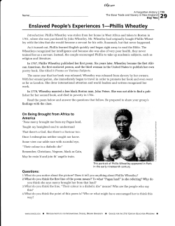 Enslaved People`s Experiences 1-Phillis Wheatley