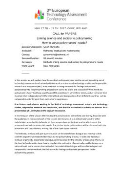 CALL for PAPERS Linking science and society to policymaking How