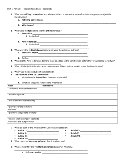 Unit 1: Part VII – Federalists and Anti