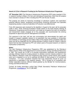 Award of &euro;2.5m in Research Funding by the Petroleum Infrastructure