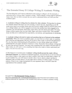 The Extended Essay IS College Writing IS Acadenic Writing