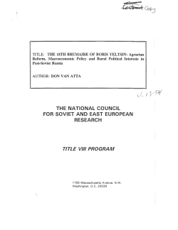 The 18th Brumaire of Boris Yeltsin Agrarian Reform, Macroeconomic