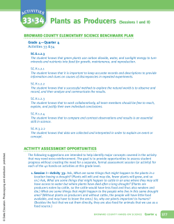 Plants as Producers (Sessions I and II Plants as