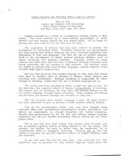 Symbol Systems and Thinking Skills: Logo in Context Roy D. Pea