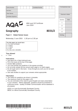 Level 1/2 Certificate Geography Question paper Paper 2