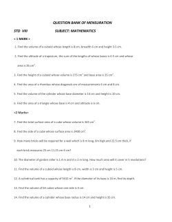 question bank of mensuration std viii subject: mathematics