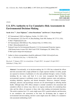 US EPA Authority to Use Cumulative Risk Assessments in